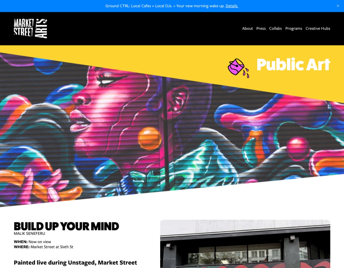 Market Street Arts Build Up Your Mind page crediting Jezrel White, REELxpozure