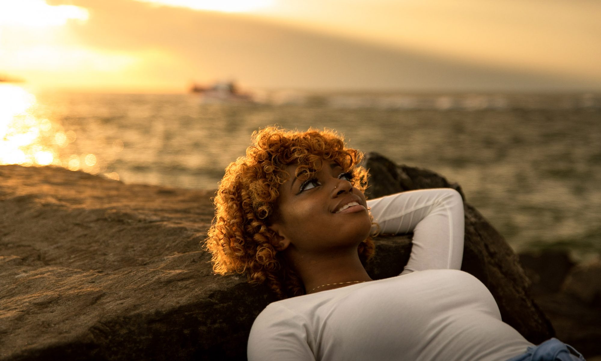 Tricia in Cleveland during golden hour with her beautiful curly hair portrait